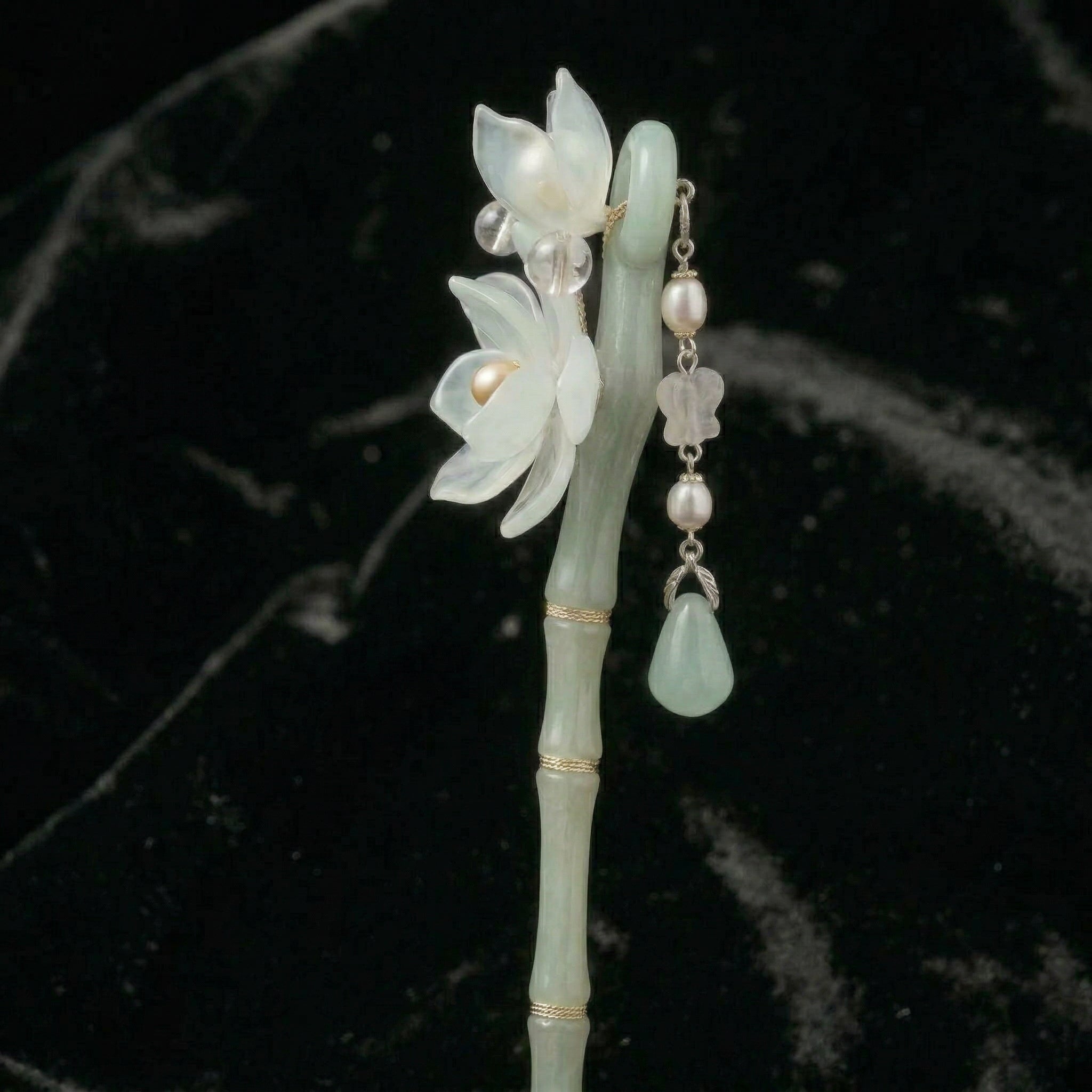 Jade Orchid Tassel Hairpin - FAZAN