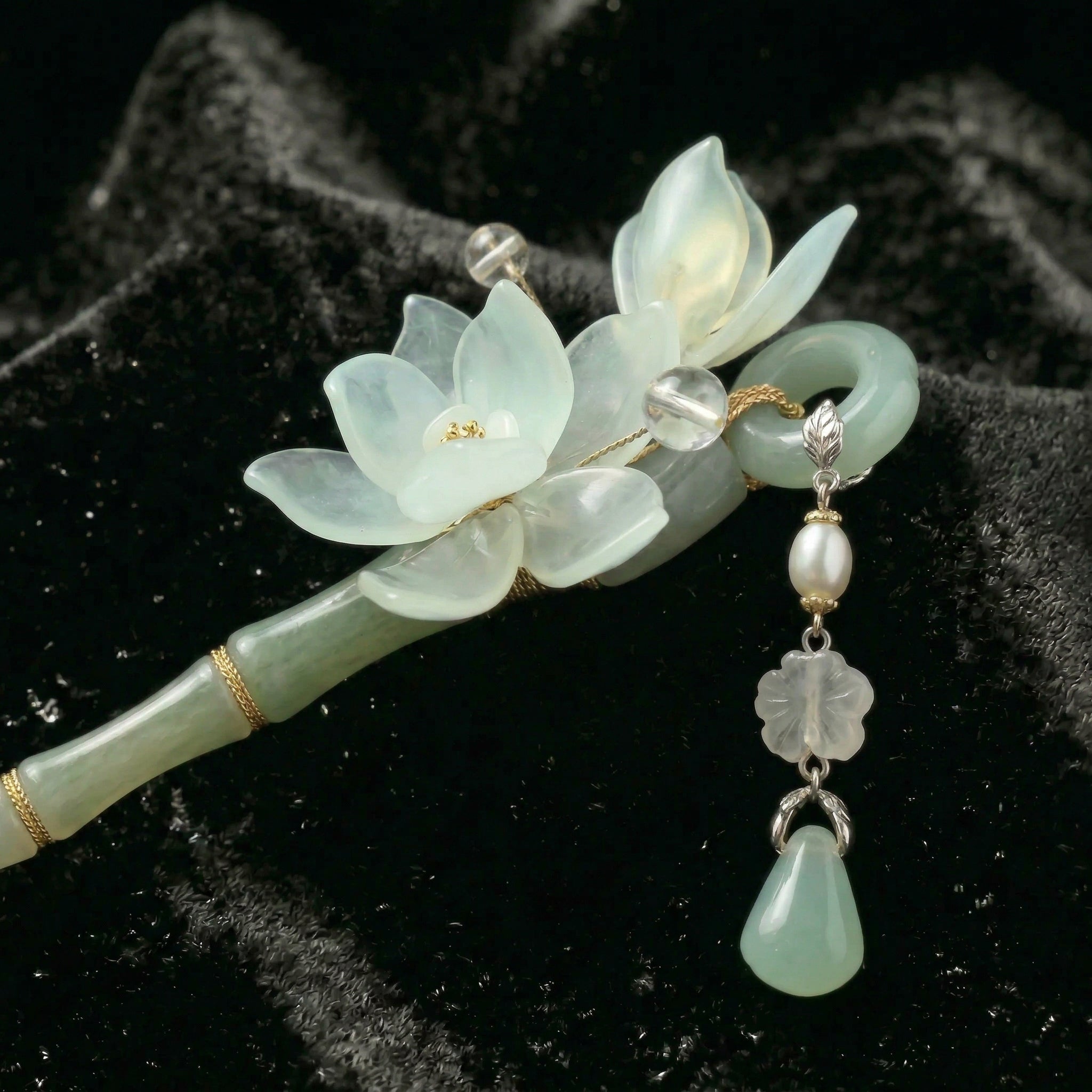 Jade Orchid Tassel Hairpin - FAZAN