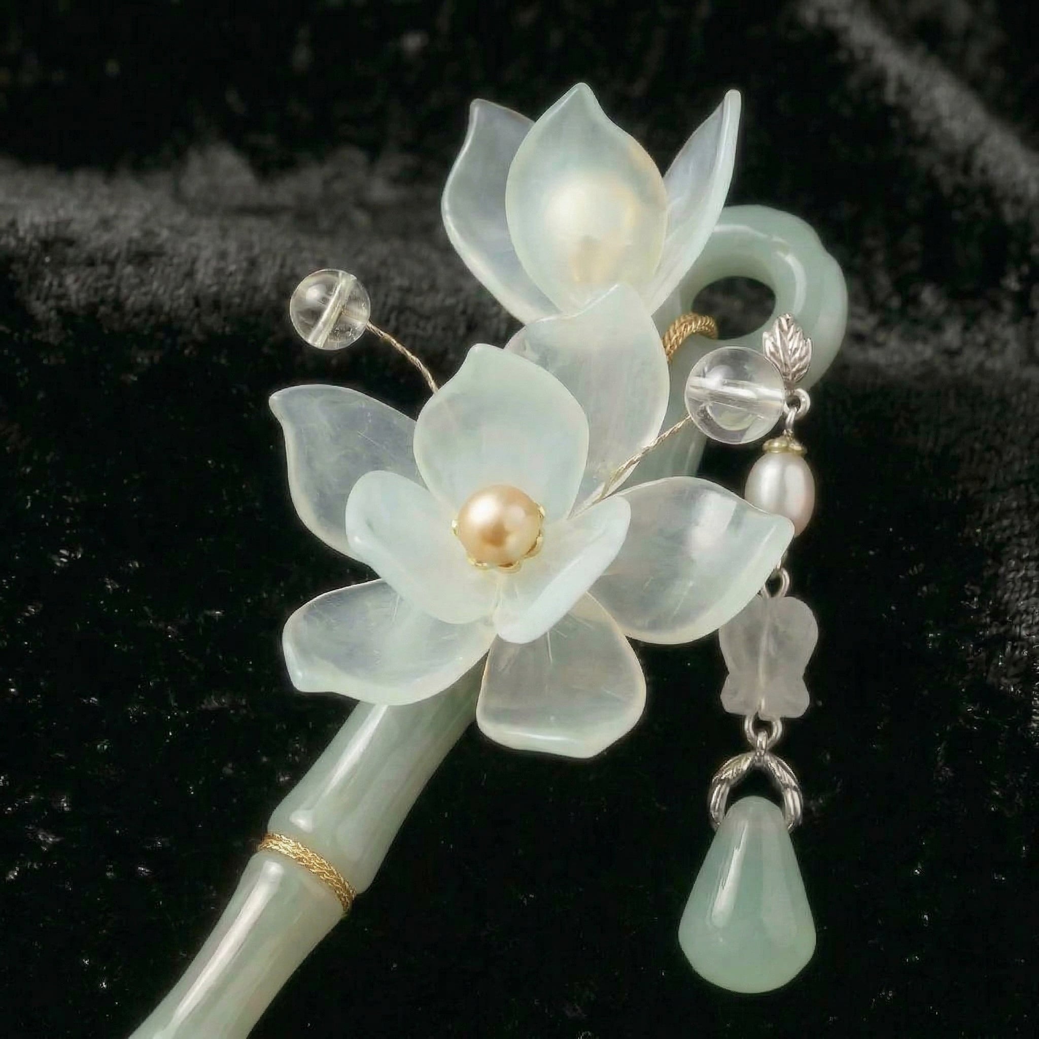 Jade Orchid Tassel Hairpin - FAZAN